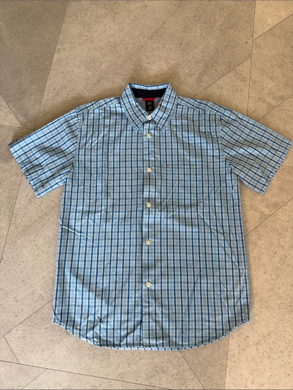 GAP KIDS BLUE PLAID SHORT SLEEVE BUTTON UP SHIRT BOYS SIZE 12/XL